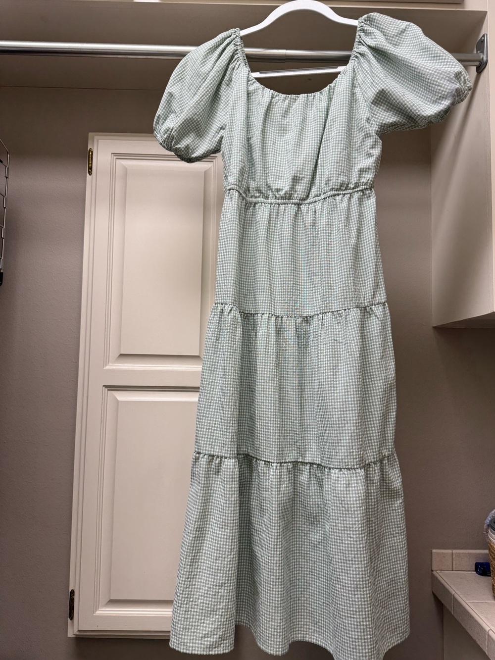 She + Sky Mint Gingham Tiered Midi Dress